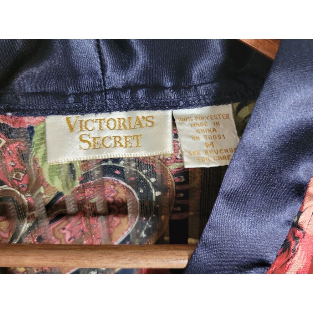 VTG Victorias Secret Size M Gold Label Pajama Top Nightshirt Navy Blue Floral - Picture 3 of 4